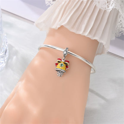 Vianočný prívesok – žltý zvonček s červenou mašľou