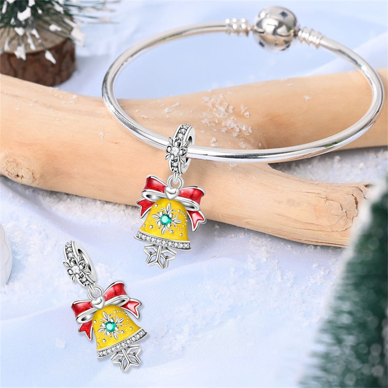 Vianočný prívesok – žltý zvonček s červenou mašľou