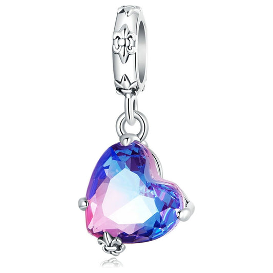 Różowo-niebieski koralik w kształcie serca 