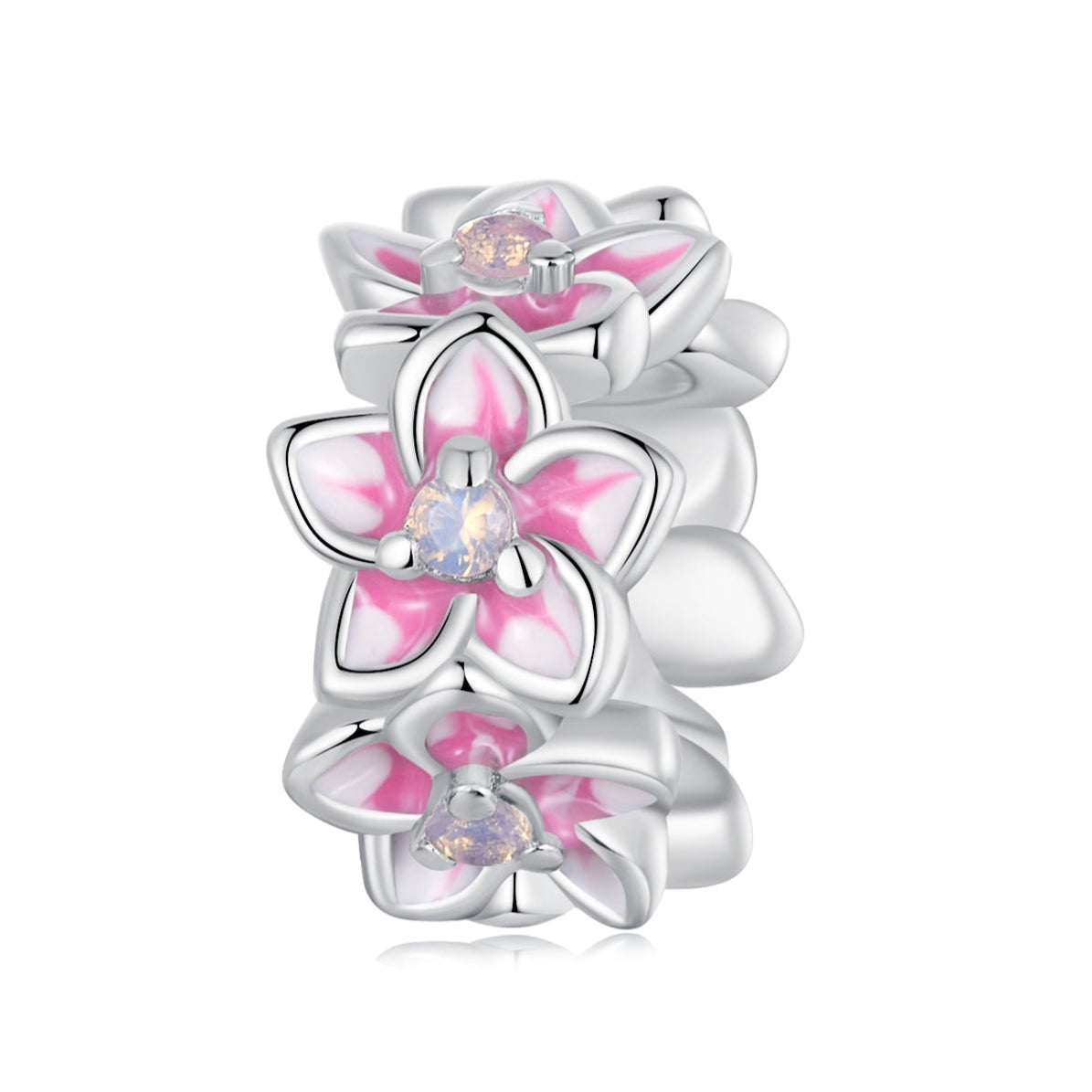 Silver pendant Flower belt with pink glaze