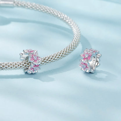 Silver pendant Flower belt with pink glaze