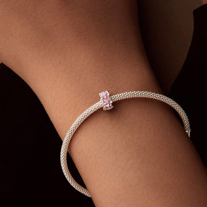 Silver pendant Flower belt with pink glaze