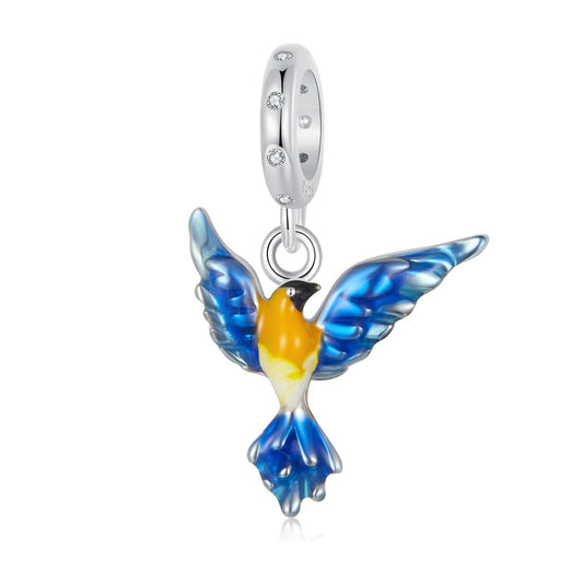 Silver pendant Flying bird with colored glaze