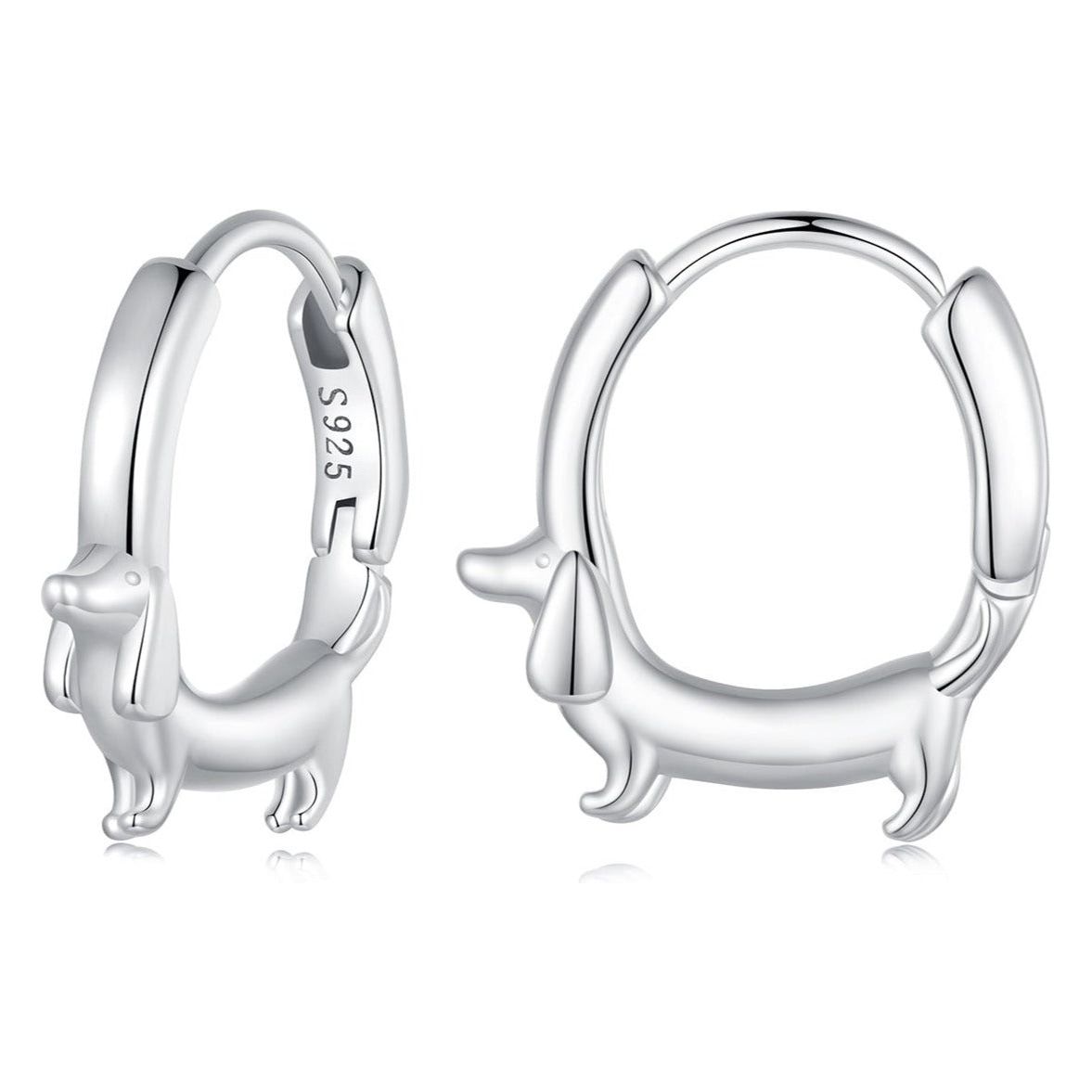 Silver Earrings Cute Dachshund 