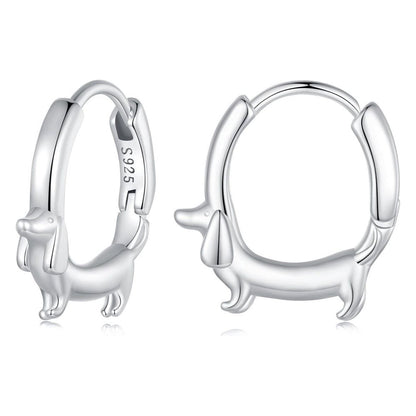 Silver Earrings Cute Dachshund 