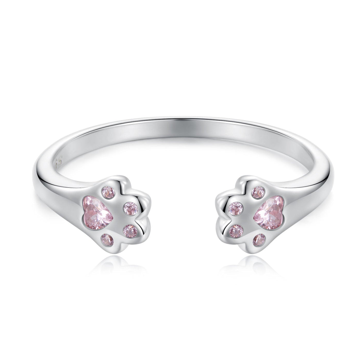 Strieborný prsteň Labky s ružovými kryštálmi
