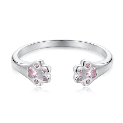 Strieborný prsteň Labky s ružovými kryštálmi