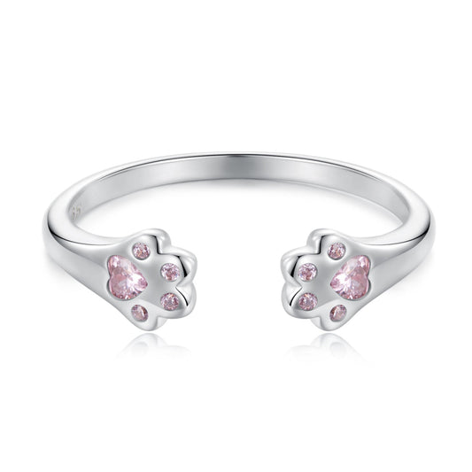 Strieborný prsteň Labky s ružovými kryštálmi