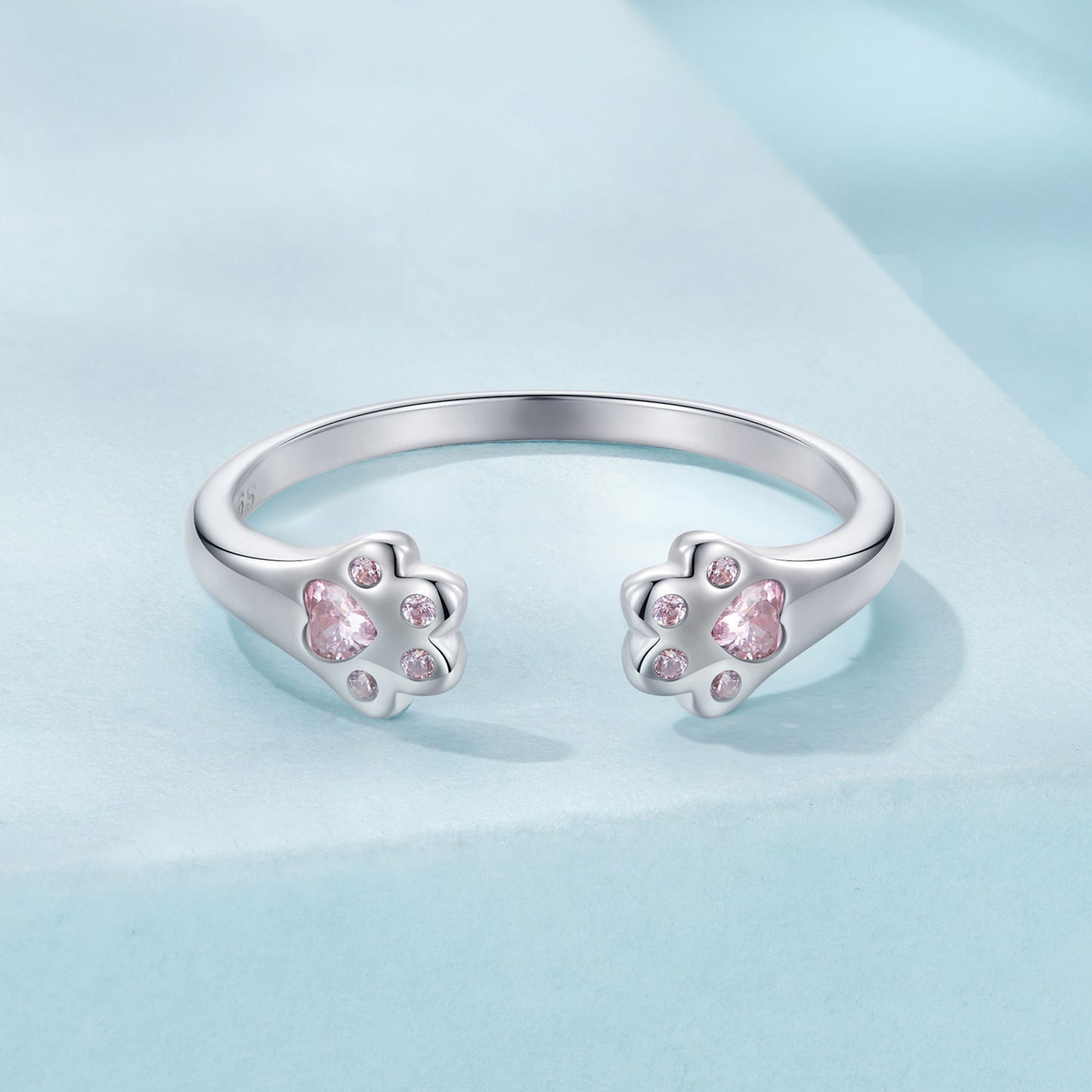 Strieborný prsteň Labky s ružovými kryštálmi