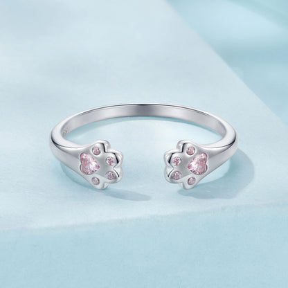 Strieborný prsteň Labky s ružovými kryštálmi
