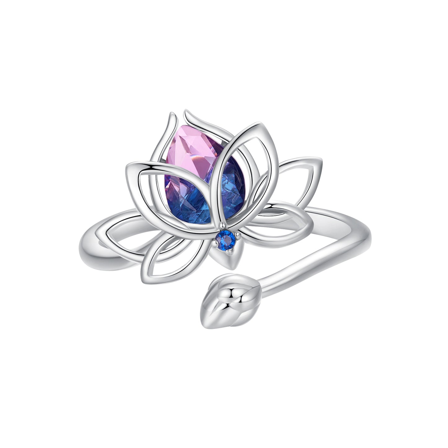 Lotus Ring – 925 Silver with Two-Tone Crystal