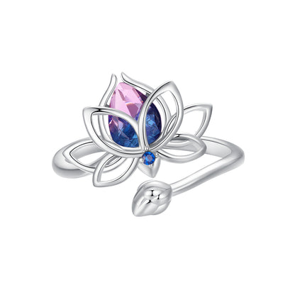 Lotus Ring – 925 Silver with Two-Tone Crystal