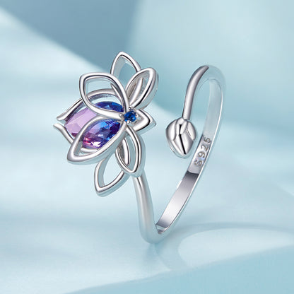 Lotus Ring – 925 Silver with Two-Tone Crystal