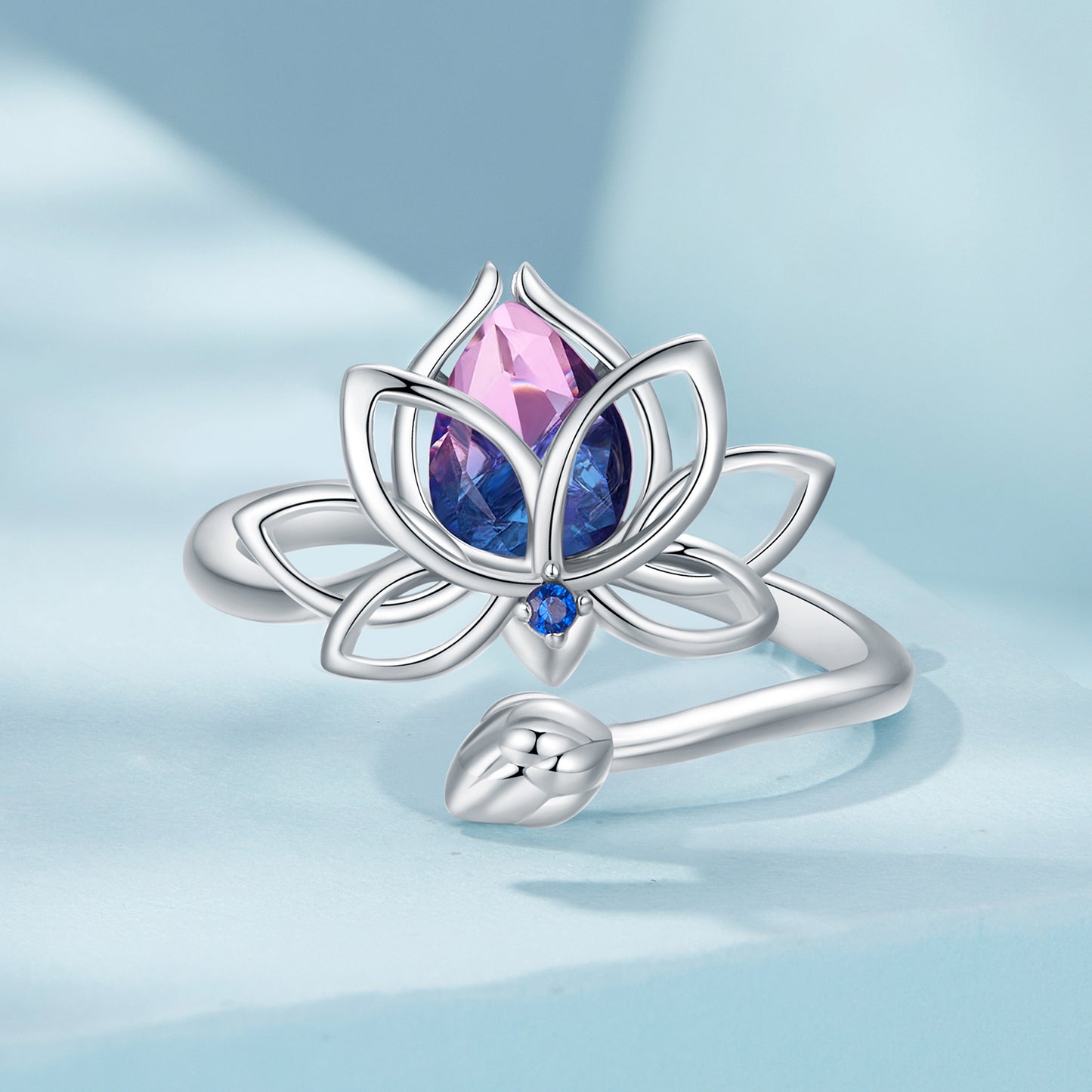 Lotus Ring – 925 Silver with Two-Tone Crystal