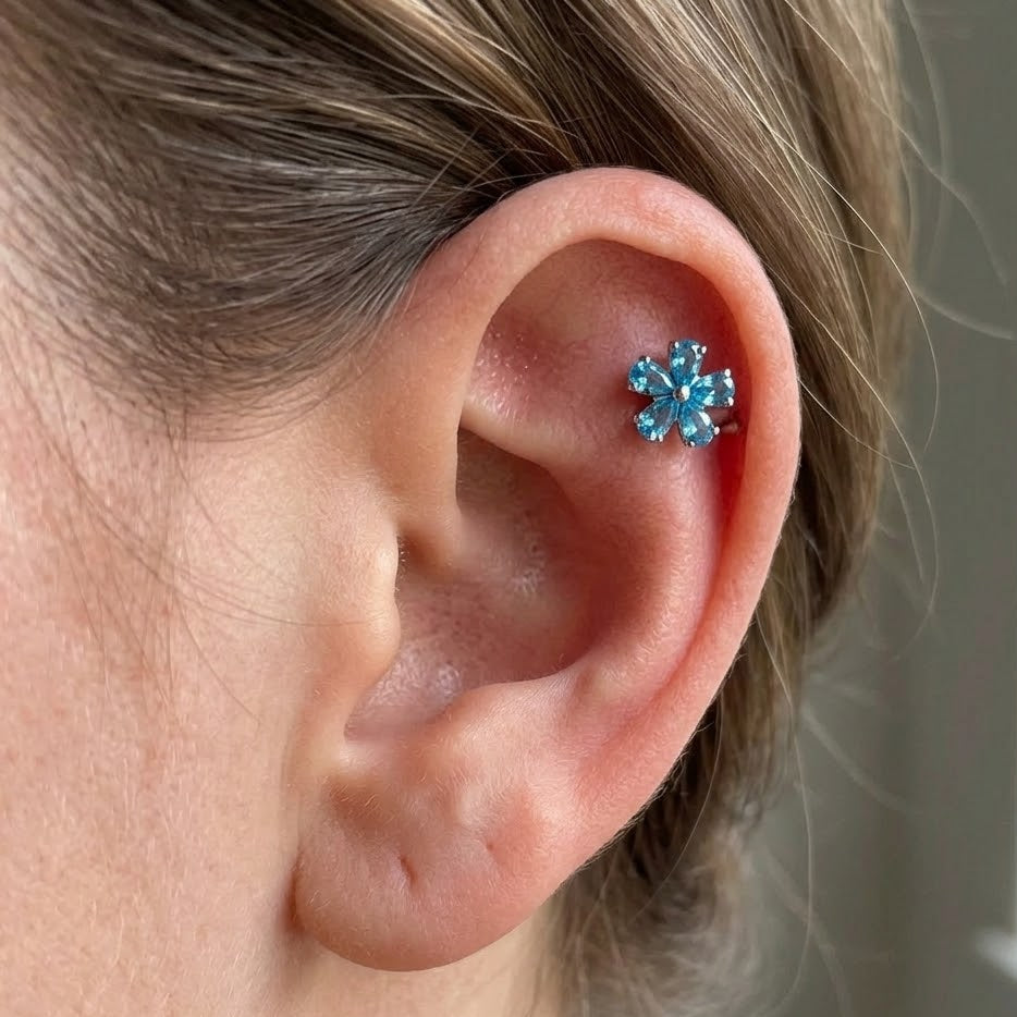 Labret de argint „Azure Bloom”