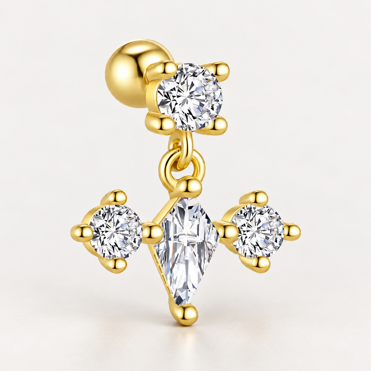 Piercing Zlatý kríž so zirkónmi Ag 925