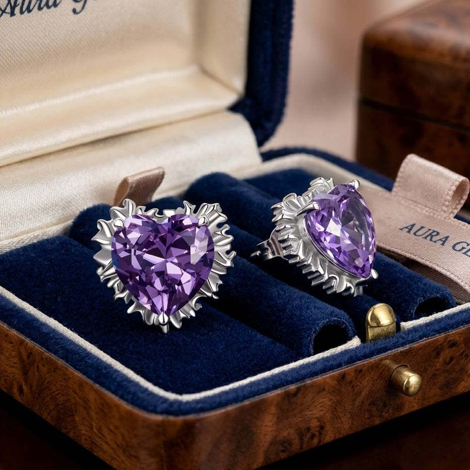 Lila szív alakú fülbevaló