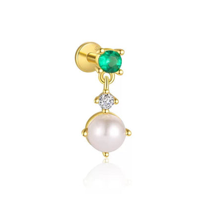 Piercing Náušnica Zirconia Smaragd Perla S925 Gold
