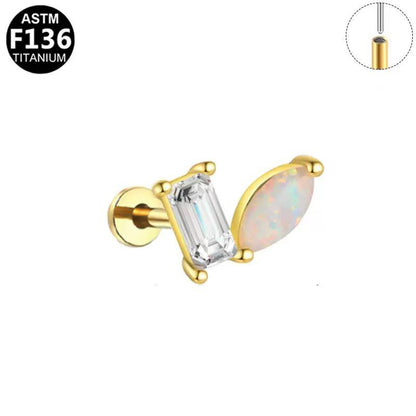 Piercing Náušnica Zirconia Opal Baguette Titánium Gold