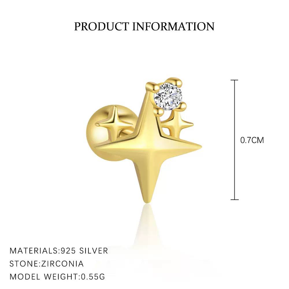 Piercing Náušnica Zirconia Hviezda S925 Gold