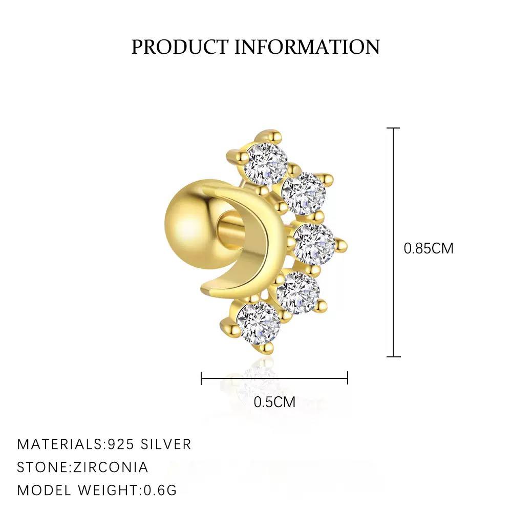 Piercing Náušnica Zirconia Mesiac S925 Gold
