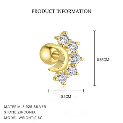 Piercing Náušnica Zirconia Mesiac S925 Gold