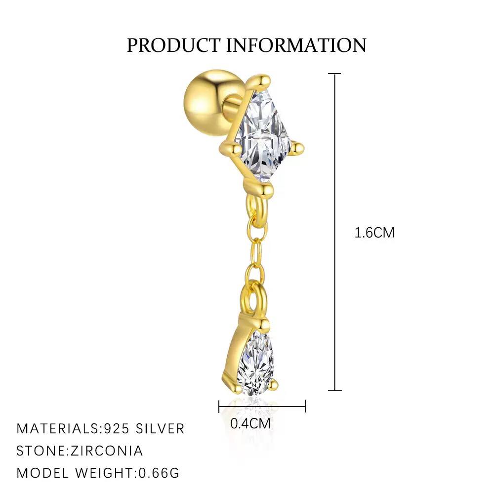 Piercing Náušnica Zirconia Romb Retiazka S925 Gold