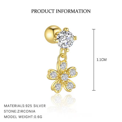 Piercing Náušnica Zirconia Kvet Prívesok S925 Gold