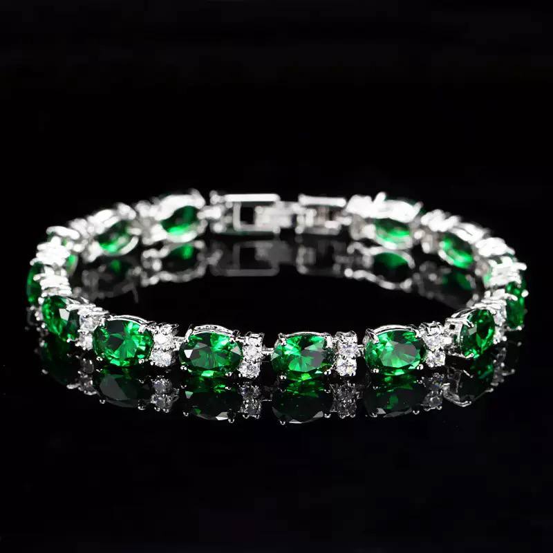 Tenisový Náramok Zirconia Smaragd Oval