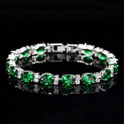 Tenisový Náramok Zirconia Smaragd Oval