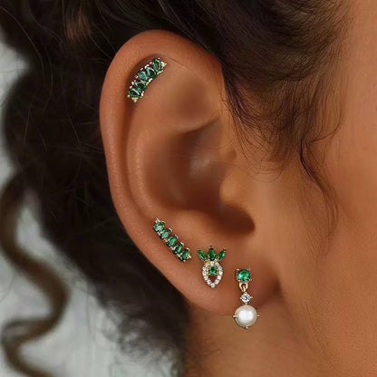 Piercing Náušnica Zirconia Jahoda Smaragd Ag 925