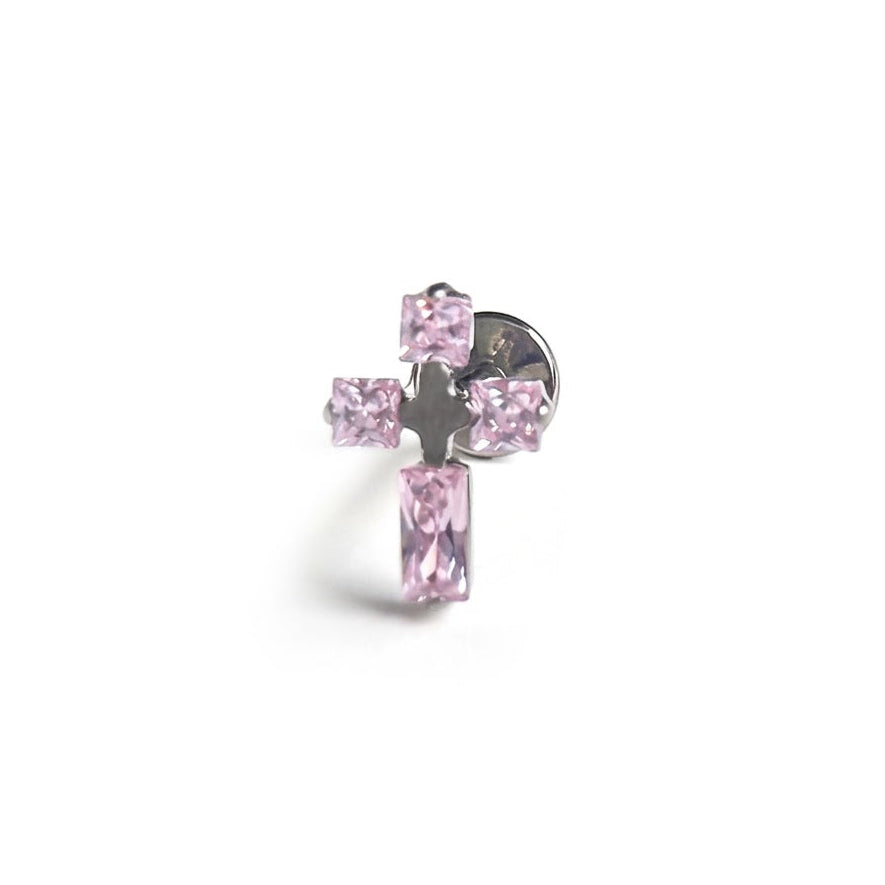Labret "Crucea Roz" de Argint