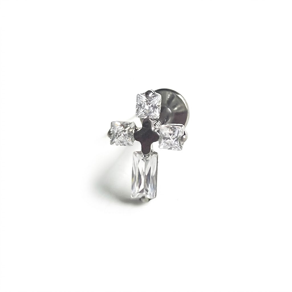 Labret argintiu „Clear Cross”