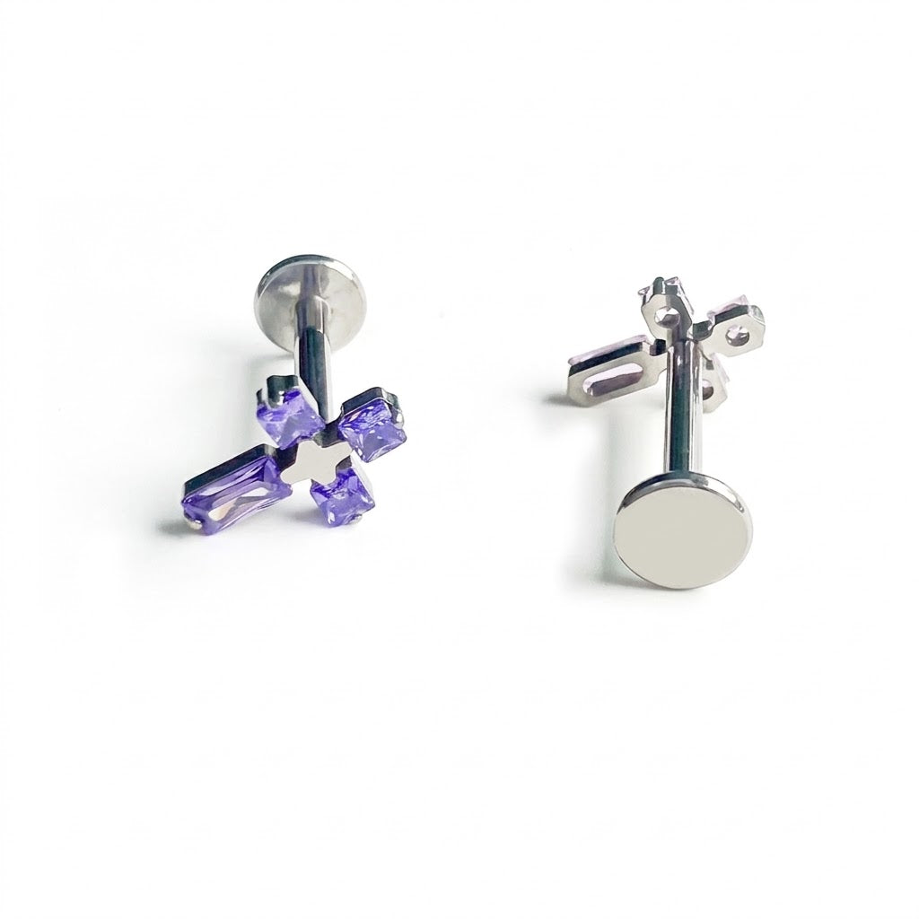 Labret argintiu "Cruce violetă"