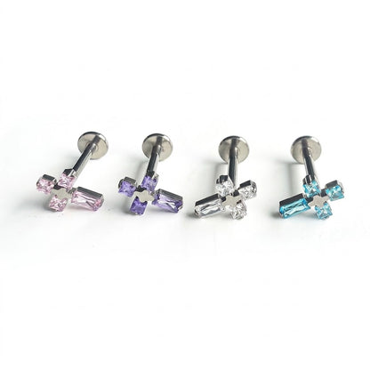 Labret "Crucea Roz" de Argint