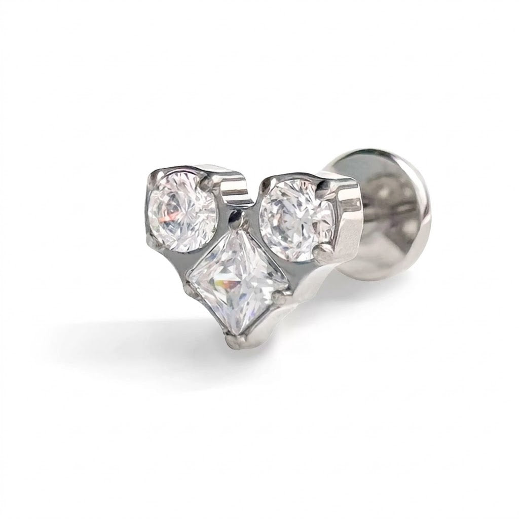 Labret de argint „Crystal Heart Triplet”