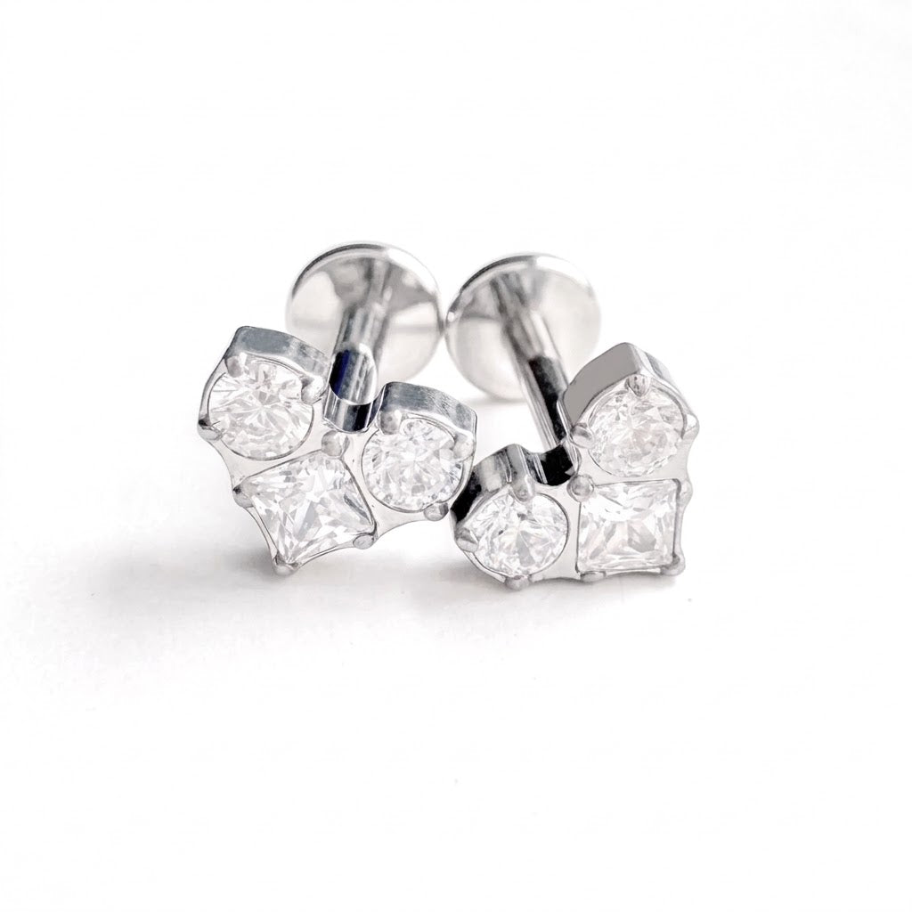 Labret de argint „Crystal Heart Triplet”