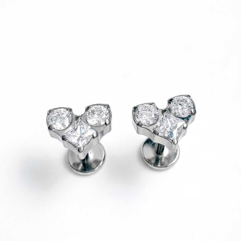 Labret de argint „Crystal Heart Triplet”