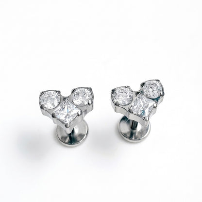 Labret de argint „Crystal Heart Triplet”