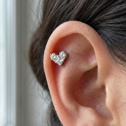 Labret de argint „Crystal Heart Triplet”