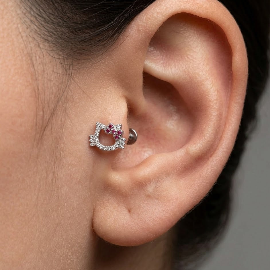 Hello Kitty argintie cu fundă roz „Titanium”