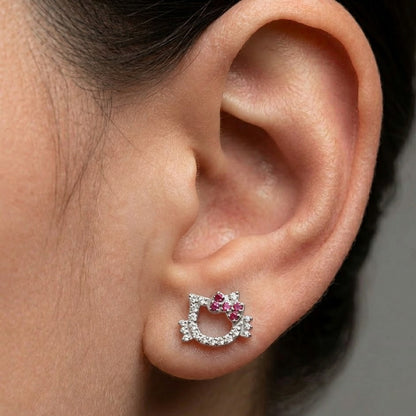 Hello Kitty argintie cu fundă roz „Titanium”